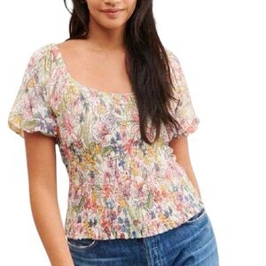 Anthropologie Aurelia smocked top sz L